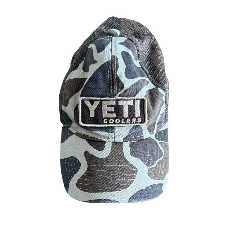 Yeti Coolers Hat Cap Snap Brown Camo Outdoors Fishing Gorp Camping Nature